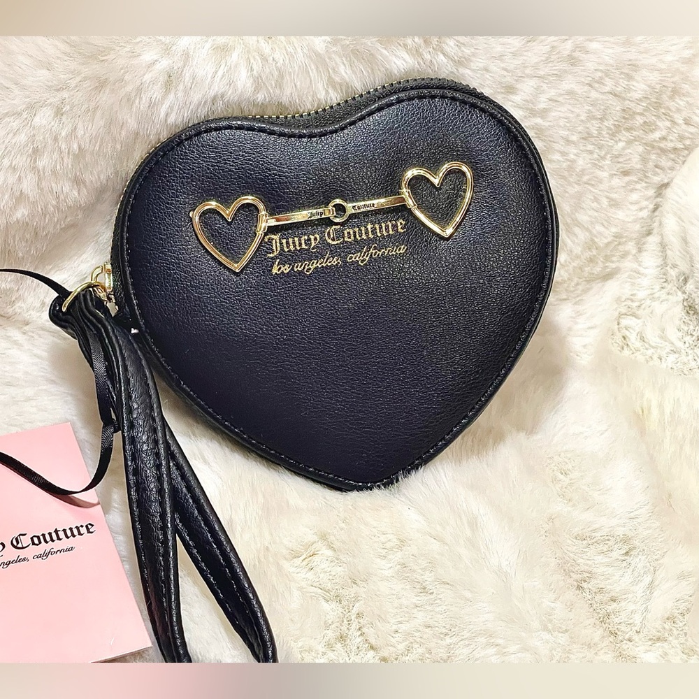 Juicy Couture Black Heart Wristlet with Gold Accents